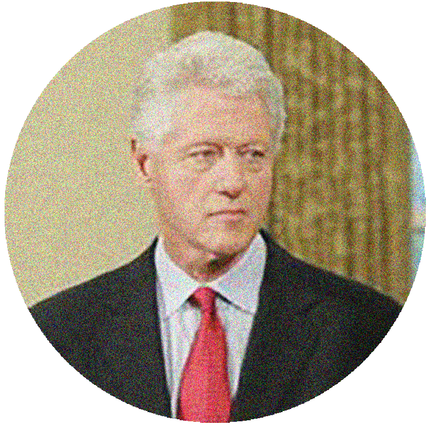 Portrait of Bill Clinton with a serious look on his face. 