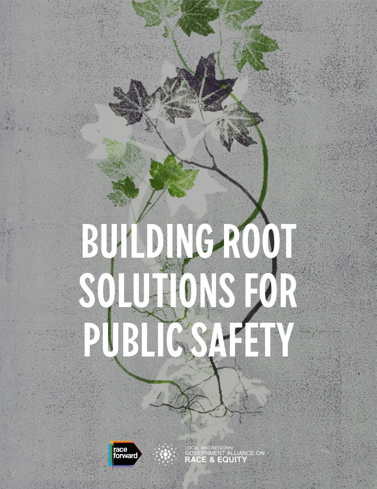 “Building Root Solutions for Public Safety” cover with stenciled maple sampling art.